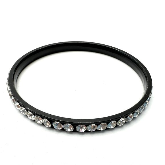 Clear Rhinestones on Gunmetal Bangle Set — 1980s Goth Rock Style — Size 8 — EUC - Picture 5 of 12